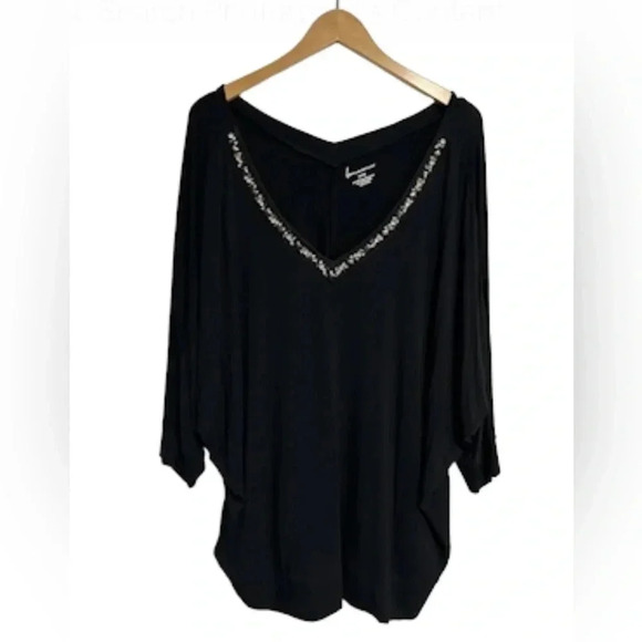 Women’s Plus Size 26/28‎ Black V Neck Tunic Top Jewels Stretch Dolman Whimsigoth - Picture 6 of 12